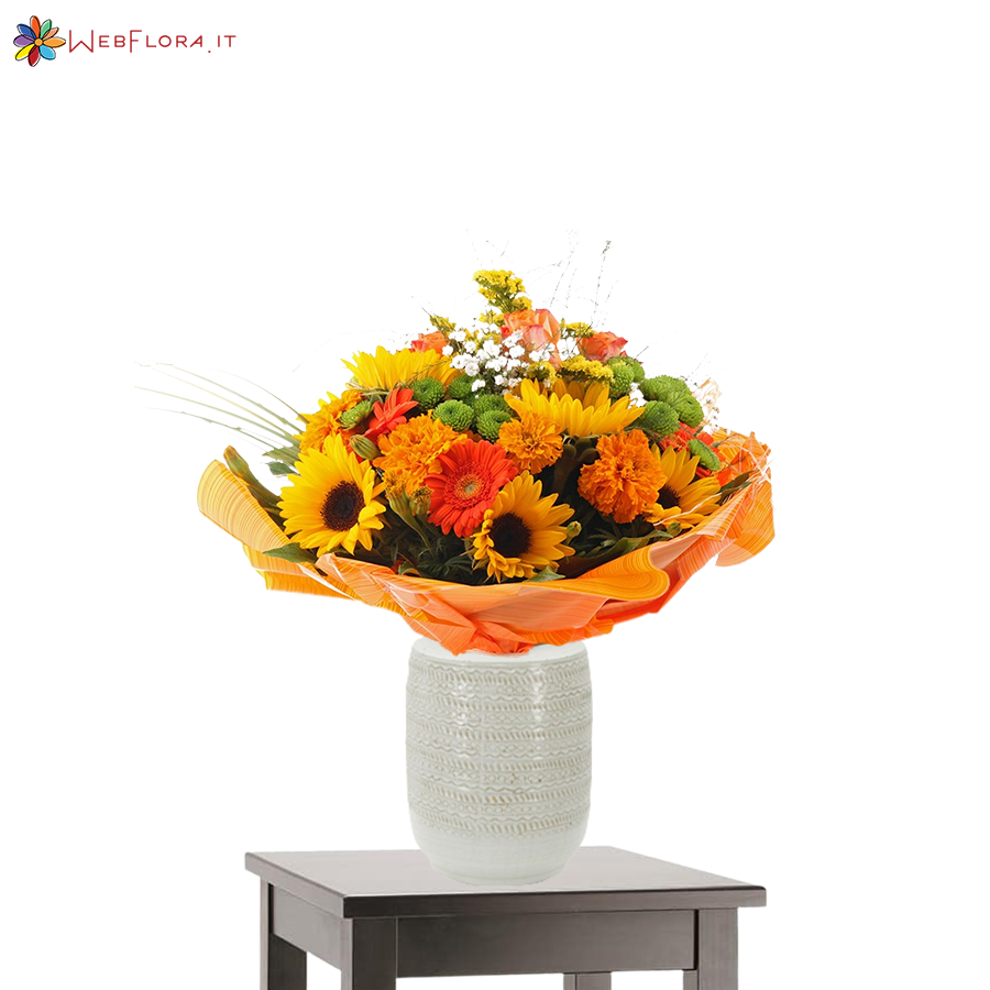 Bouquet Girasoli Gerbere Garofani Santini Rose
