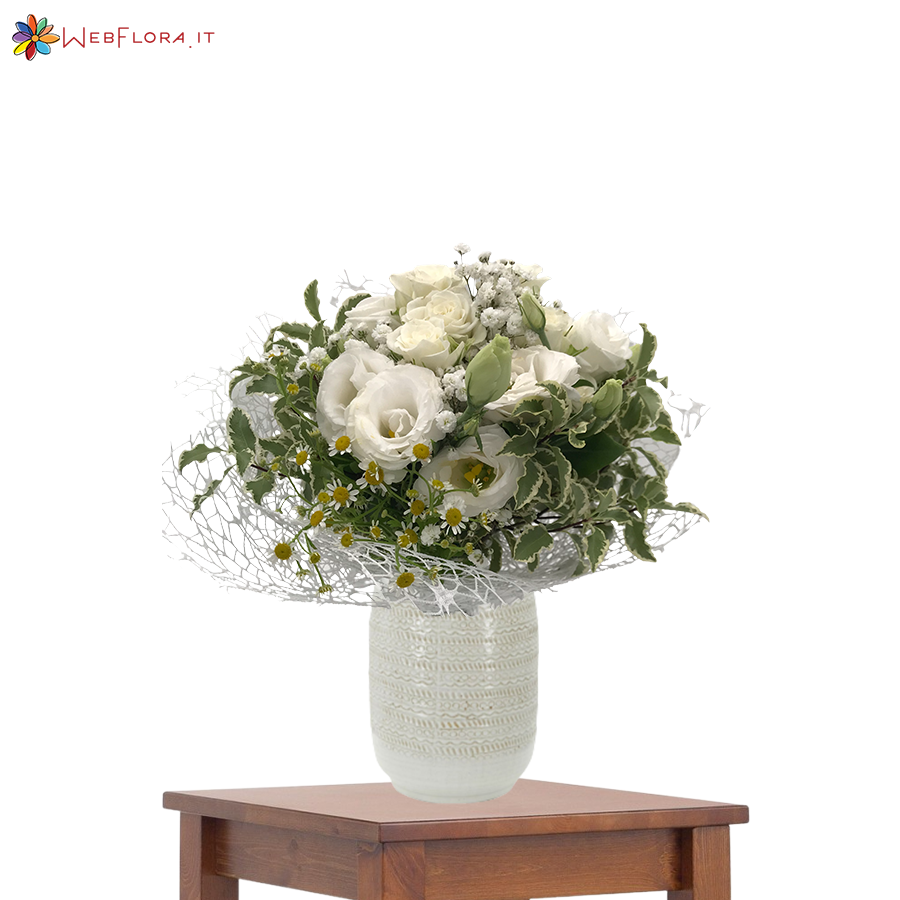 Bouquet Lisianthus Bianchi e Rose Bianche