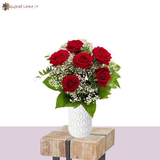 Bouquet Rose Rosse e Gypsophila