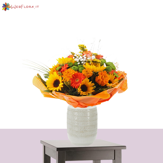 Bouquet Girasoli Gerbere Garofani Santini Rose