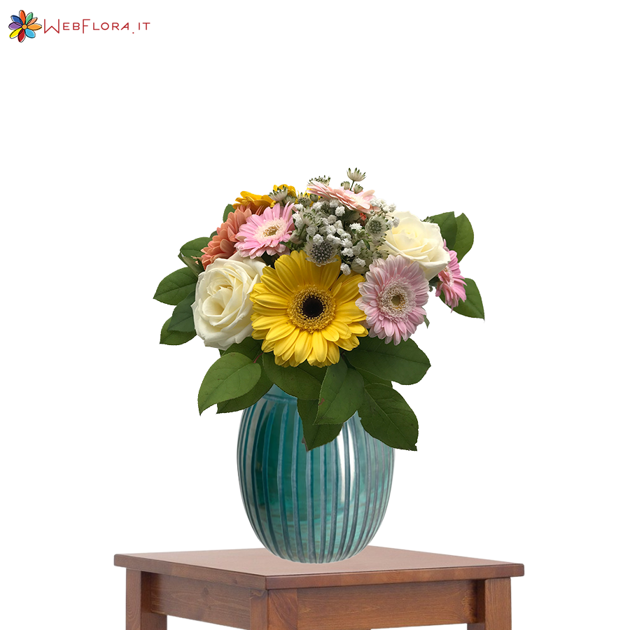 Bouquet Rose Bianche Gerbere varie e Gypsophila