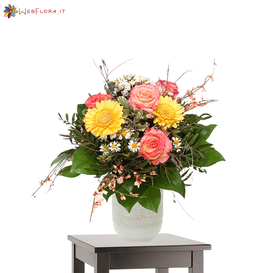 Bouquet Gerbere Gialle e Rose rosa