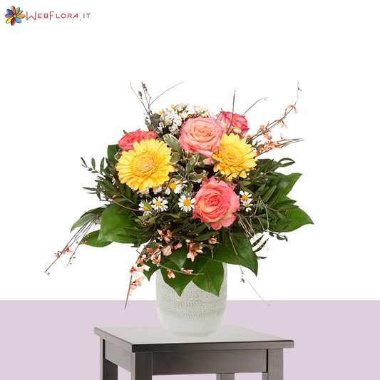 Bouquet Gerbere Gialle e Rose rosa