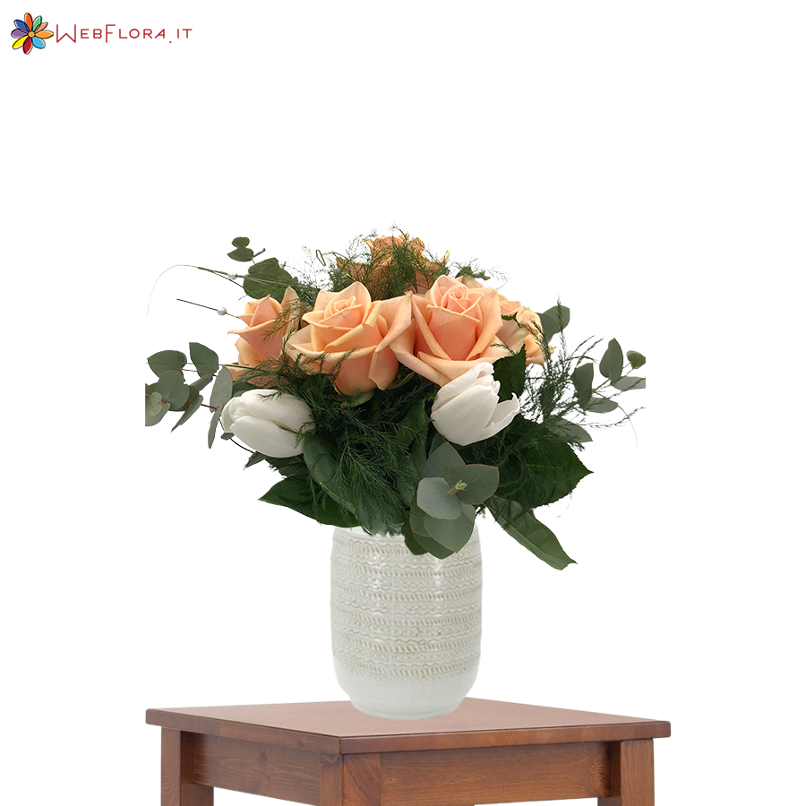 Bouquet Rose salmone Tulipani bianchi
