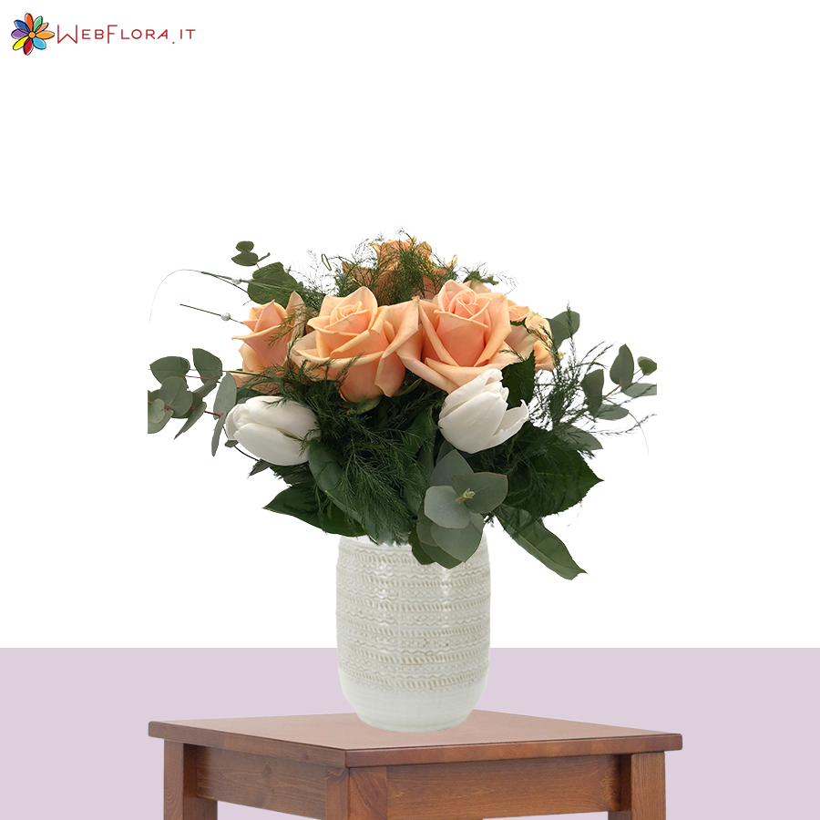 Bouquet Rose salmone Tulipani bianchi